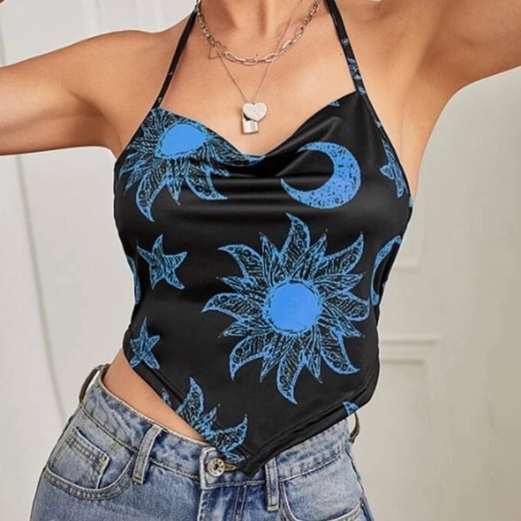 NWT - sun & moon black and while halter top - Picture 1 of 3